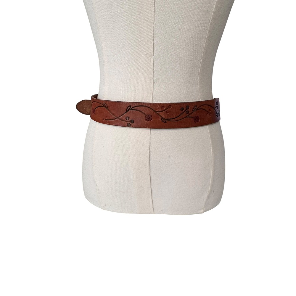 RRL Double RL Ralph Lauren Hand Tooled Leather Floral Belt Brass Buckle - Picture 3 of 6